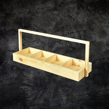 Load image into Gallery viewer, Wooden Rectangular Partitioned tray with basket handle - 18.5x6x2 Inches
