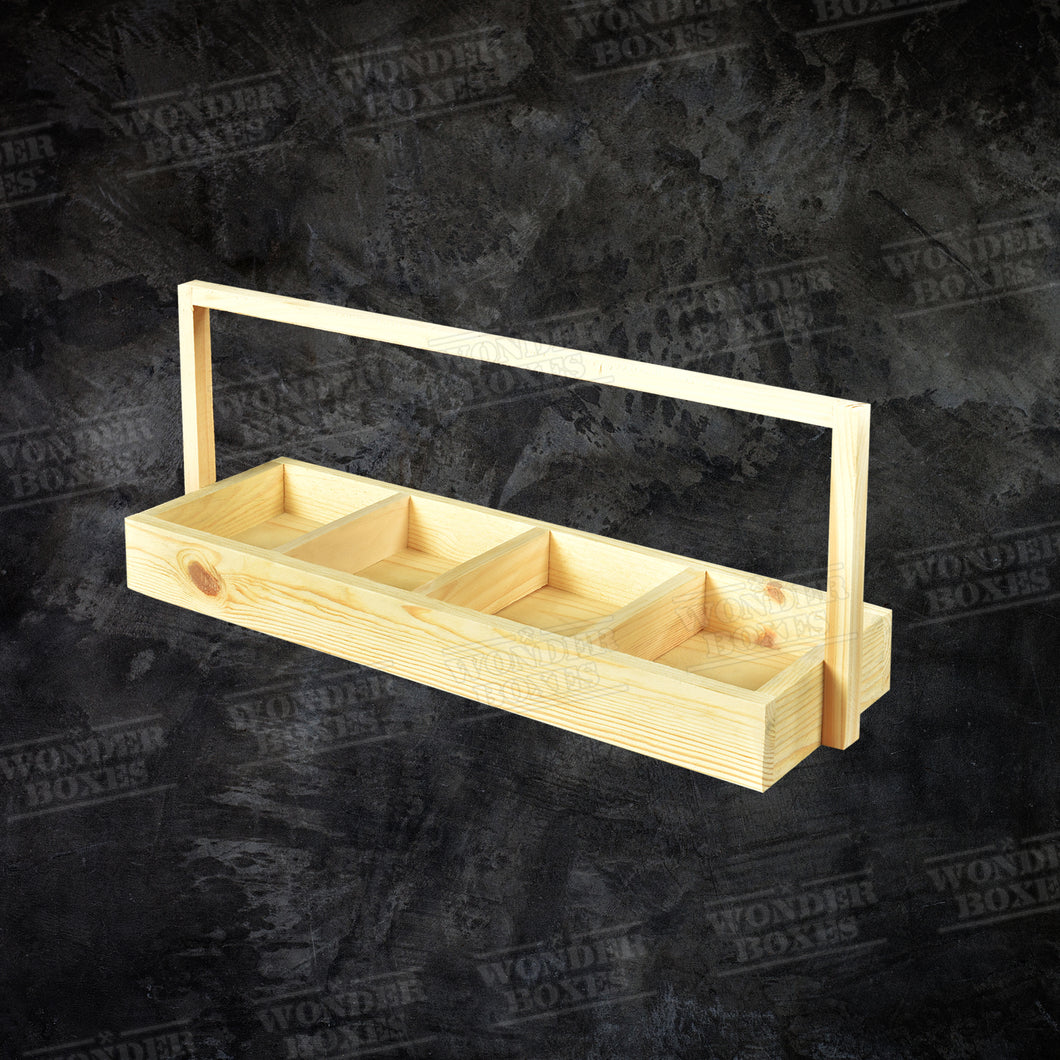 Wooden Rectangular Partitioned tray with basket handle - 18.5x6x2 Inches